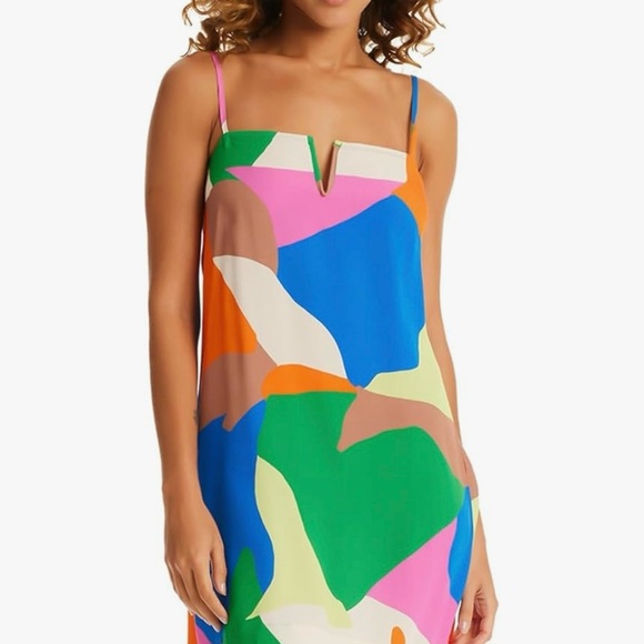 Women's Printed A-Line Swim Dress NWT Cover-Up multi color, size L - Picture 1 of 6